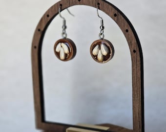 Wood + Safflower Divination Earrings, Protection Earrings - Handmade