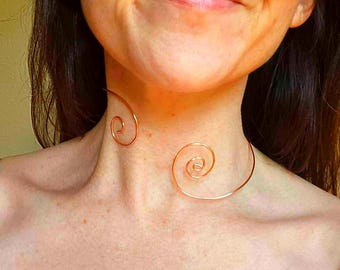 Copper Neck Cuff to Open Throat Chakra - Whimsical Waves Design (adjustable) - Handmade
