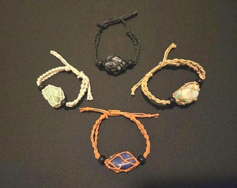 Macrame Crystalholder Basket Bracelet - Interchangeable Crystal, Adjustable, Washable Cotton