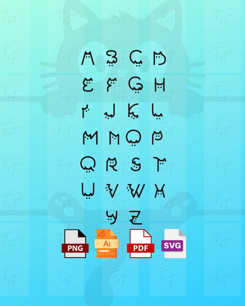 Cat Alphabet Font PNG SVG Instant Download | 26 Kitty Letters A-Z ...