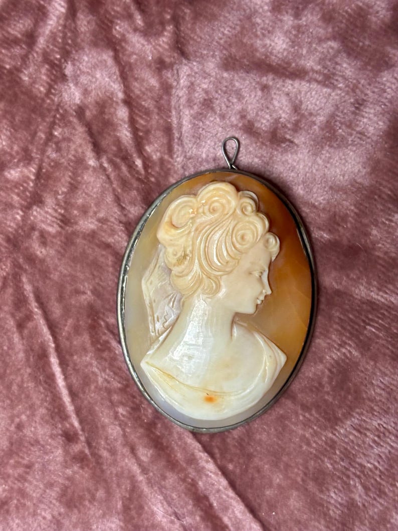 Vintage Shell Cameo Pendant 800 Silver Hand Carved Lady Portrait Oval ...