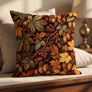 Herbstkissenbezug 45x45 cm, Vintage-Herbstkissen mit botanischen Motiven, Herbstdeko in Rostorange, Erntedankkissen, Deko für die Erntezeit