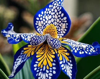 30 Fire Glow Bearded Iris Seeds Blue Gold Ruffled Flower Seeds