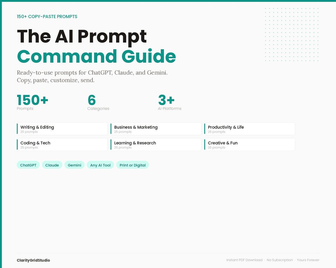 AI Prompt Guide | 150+ Chatgpt, Claude, Gemini Copy-paste Prompts (PDF ...