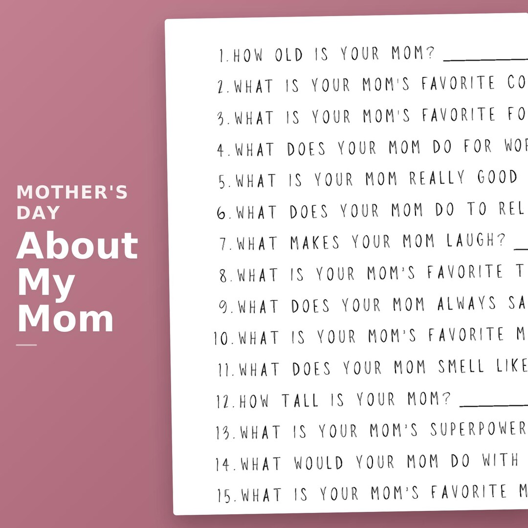 About My Mom — Mothers Day Gift From Kids | Printable Keepsake ...