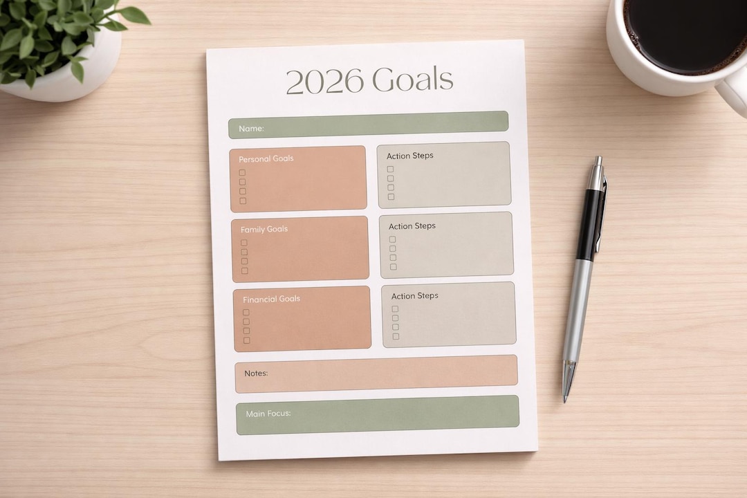 2026 Goal Planner Printable | Yearly Goals Worksheet PDF | Minimal Goal ...