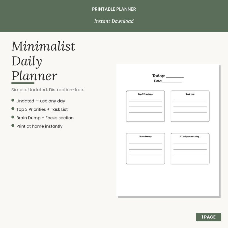 Minimalist Undated Daily Planner — Simple Printable Organizer - Etsy