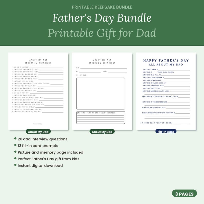 Father's Day Bundle - Printable Interview Questions and Fill-in Card - Etsy
