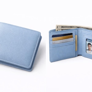 Massim D Sky Blue Suede Leather Wallet – Slim Card Holder with ID Window