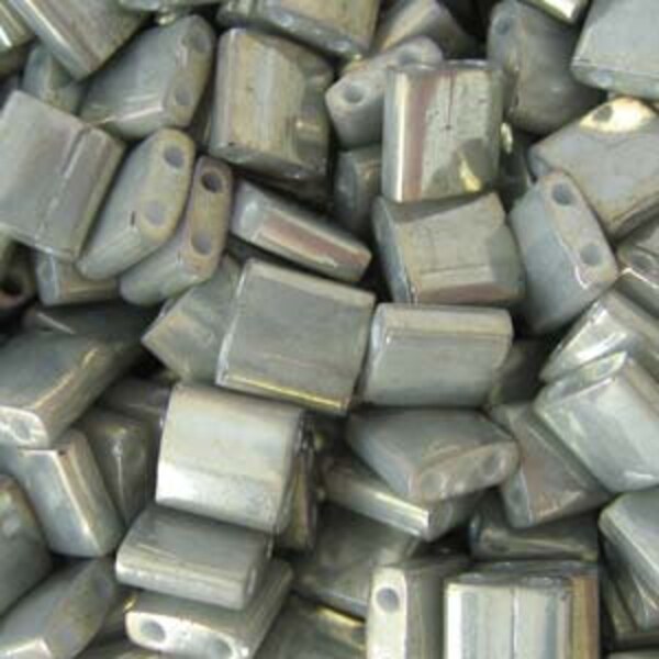 Tila Beads Galvanized Grey Luster 7.2 Grams Miyuki #1865 Two Holed 5mm Square Tila Bead Glass