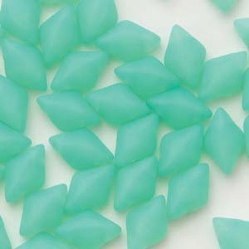 Gem Duo Beads Green Aqua Opal Matte 10 Grams Diamond Duo 8X5mm Czech Two Holed Bead Faceted Gem Shaped 2 Hole Bead Diamond Shape