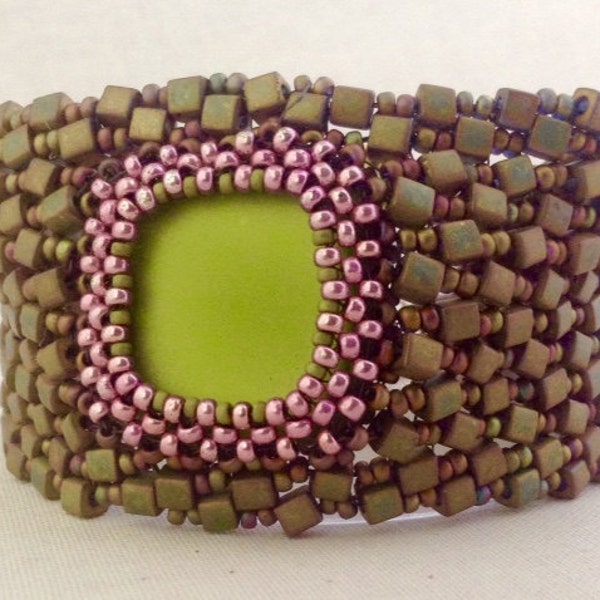 Hand Hugger Bracelet Pattern Unisex Cuff Tutorial Bead and Button Show Class Khaki Pink Lunasoft Cabochon Olive Mens Womens Wristband