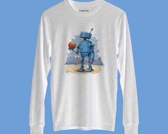 Basketball Robot Champion - Hand-Drawn Long Sleeve Youth Tee | Clank & Co.