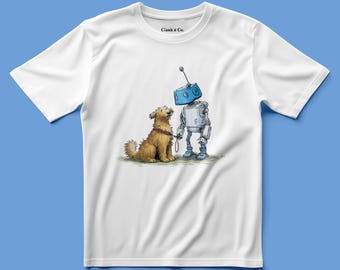 Robot Walking Dog - Hand-Drawn Toddler T-Shirt | Clank & Co.