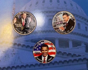 Colección de 3 monedas inaugurales de Barack Obama: Edición limitada, certificado de autenticidad y envío gratuito.