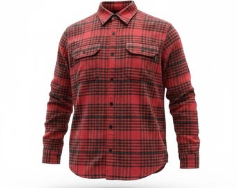 Camicia in flanella scozzese Buffalo Woolrich – Camicia in cotone Lumberjack rossa e nera con bottoni