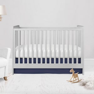 Navy Blue Crib Skirt, Cotton Fitted Sheet, Neutral Bedding Set: Dark Blue Nursery Themed Room Decor