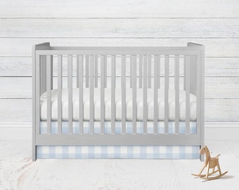 Blue Gingham Crib Skirt, Check Crib Bedding, Farmhouse Crib Nursery, Boy Nursery Decor, Blue Plaid Baby Bedding, Mini Crib & Standard Size