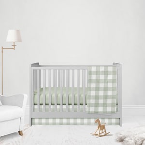 Crib Bedding Set Sage Green Gingham 5-Piece Set Baby Nursery Bedding Set Farmhouse Plaid Baby Blanket Boy Nursery Decor Woodland Baby Gift