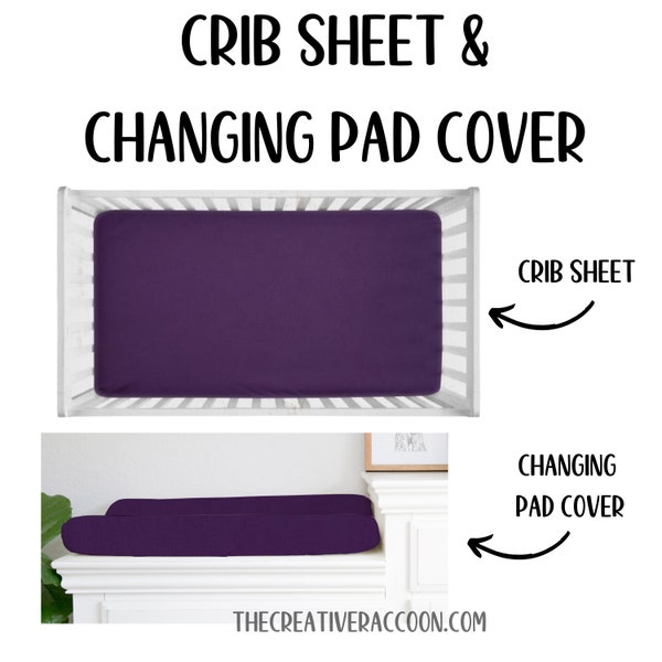 Dark Purple Crib Sheets, Changing Pad Cover Girl, Purple Nursery, Diaper Changing Pad, Girl Crib Bedding, Girl Crib Sheets