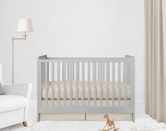 Faldón de cuna beige: ropa de cama infantil en tonos tostados neutros, temática de jungla safari