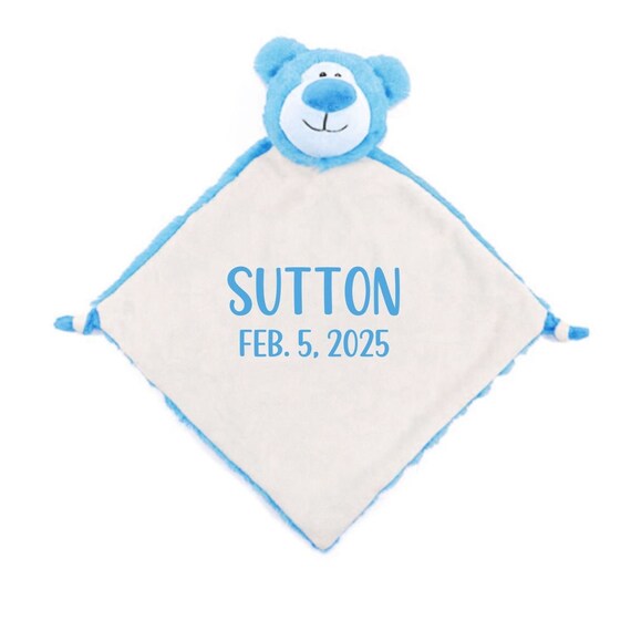 Teddy Bear Lovey Personalized Baby Lovey Security Blanket for Boy Baby Shower Gift New Baby Announcement Animal Blanket Embroidered