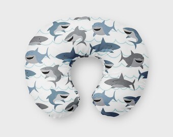 Minky Navy Blue Dark Blue Breastfeeding Support Pillow Baby Shower Gift Boy Nursery Decor Nursing Pillow Cover Sharks