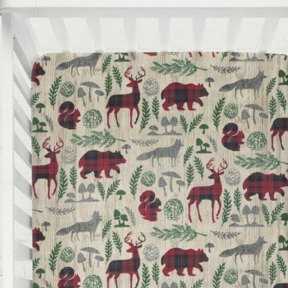 Plaid Crib Sheet Plaid Crib Bedding Woodland Animals Etsy