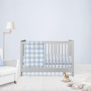 Blue Gingham Check Crib Bedding Farmhouse Crib Nursery Blue Crib Sheet Baby Boy Blanket Personalized Boy Nursery Blue Decor