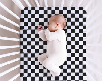 Checkered Crib Sheet, Fitted Crib Sheets Boy, Race Car Nursery, Boy Crib Bedding Neutral