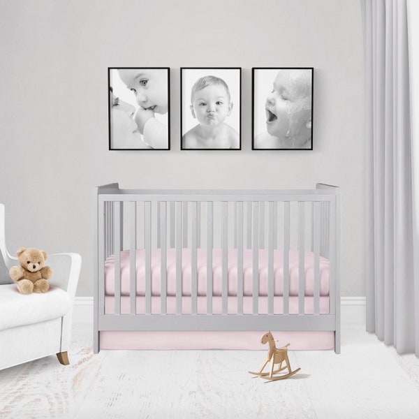 Light Pink Crib Skirt, Fitted Crib Sheets Girl, Baby Girl Nursery Bedding, Linen Bed Sets for Girls, Baby Shower Gift