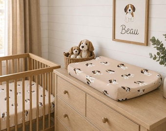 Beagle Crib Sheet & Changing Pad Cover, Dog Puppy Themed Nursery Decor