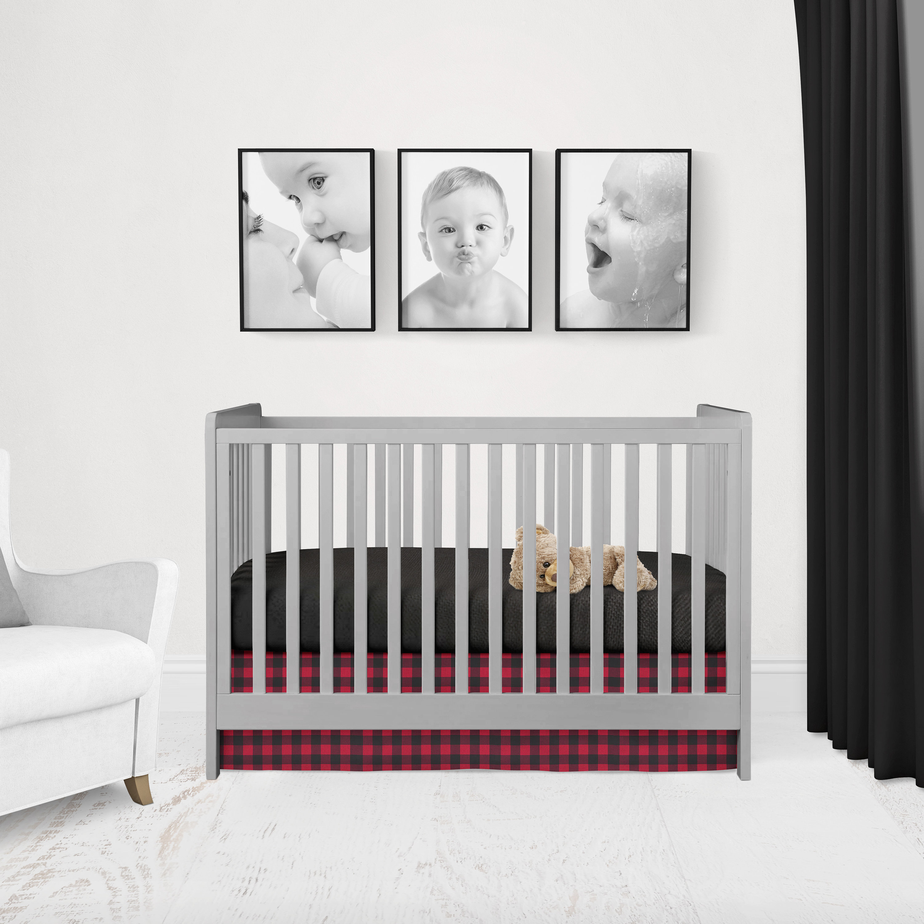 red and black buffalo plaid crib skirt