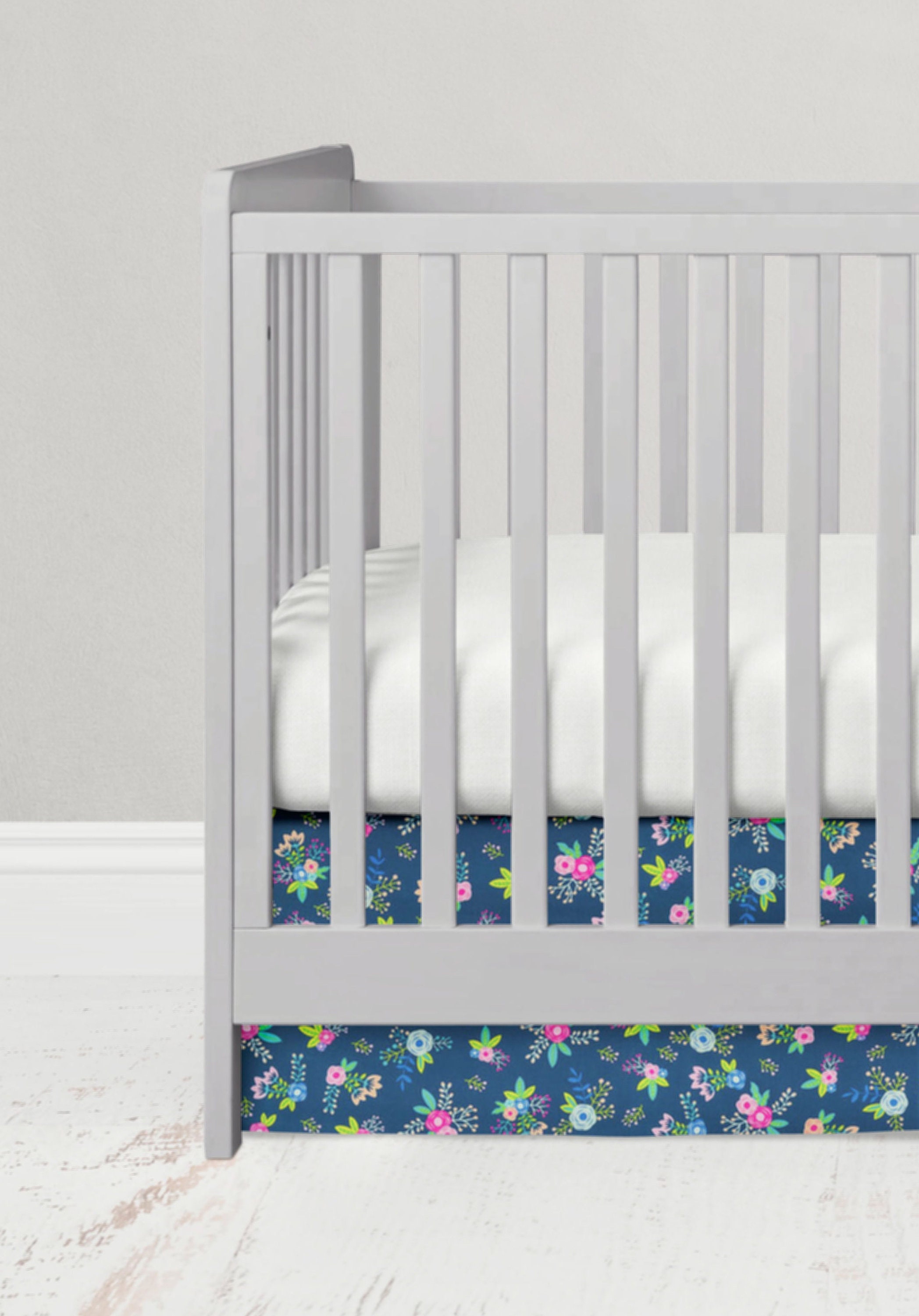 Floral Crib Skirt Girl Baby Bedding Navy Floral Crib Etsy
