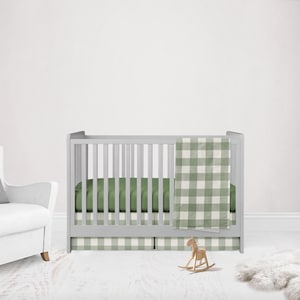 Ropa de cama para cuna de cuadros vichy verde salvia: manta de bebé con cuadros rústicos