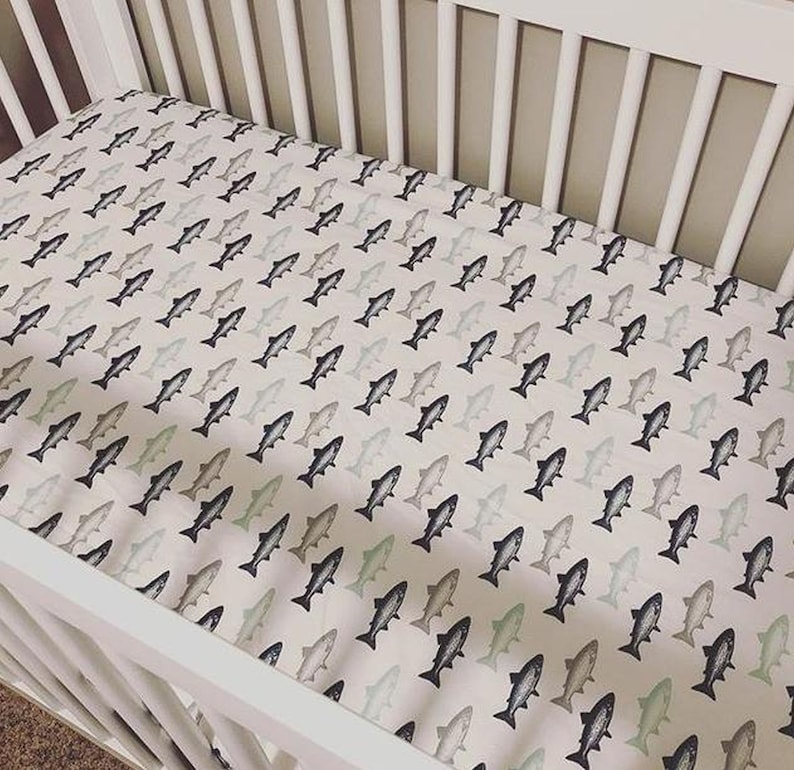 Fish Crib Sheet Fish Crib Bedding Gone Fishing Baby Bedding Etsy