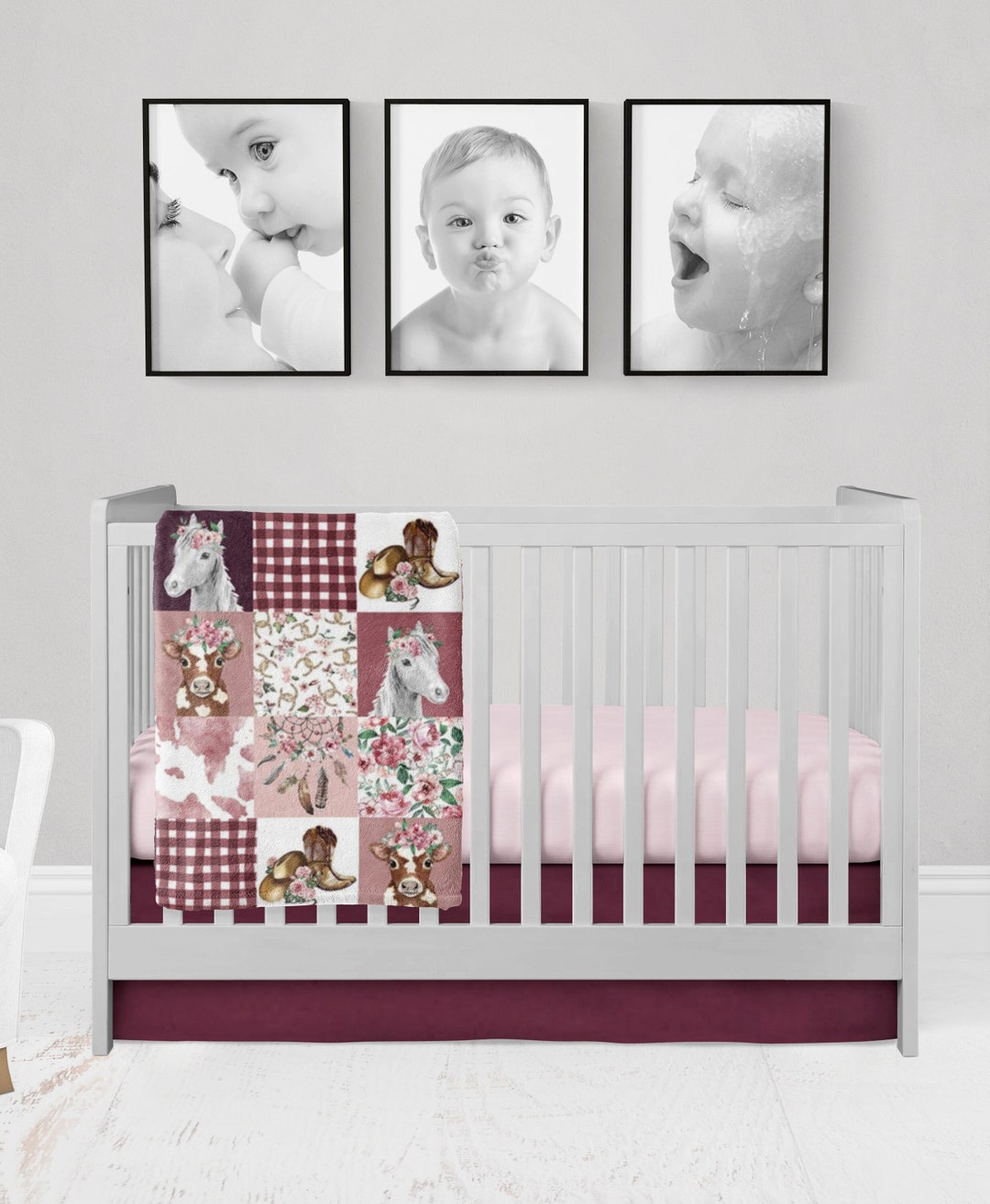 Girl Crib Bedding Set Cowgirl Baby Bedding Horse Baby Etsy