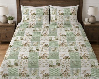 Dragon Quilt Blanket Queen Bed Size, Patchwork Style Bedspread, Fantasy Themed Room Decor
