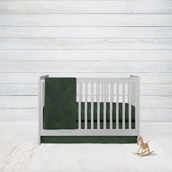 Hunter Green Bedding Set, Dark Forest Green Baby Blanket, Crib Bedding Boy, Neutral Crib Skirt, Fitted Crib Sheet, Woodland Nursery Boy