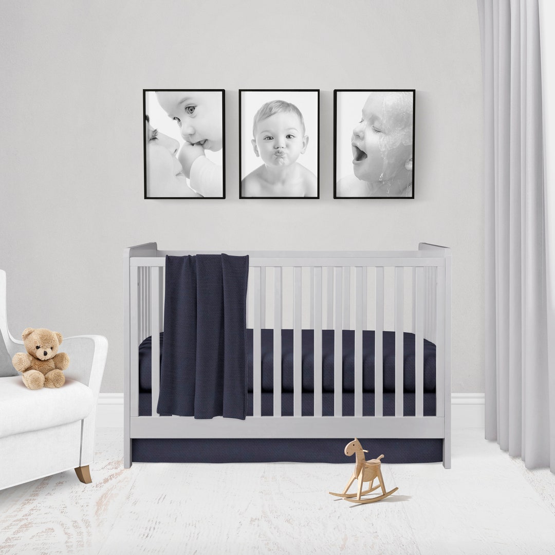 Navy Crib Skirt, Navy Crib Sheet, Changing Pad Cover, Blue Crib Bedding