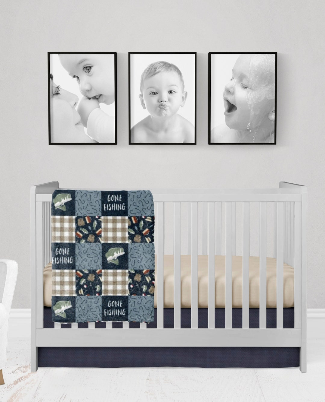 Fishing Baby Blanket, Boy Crib Bedding Set, Fishing Crib Bedding