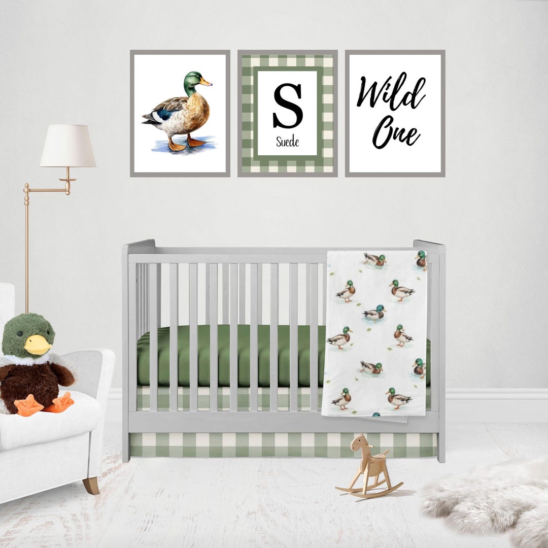 Mallard Duck Baby Blanket, Woodland Themed Gifts, Sage Green Gingham ...