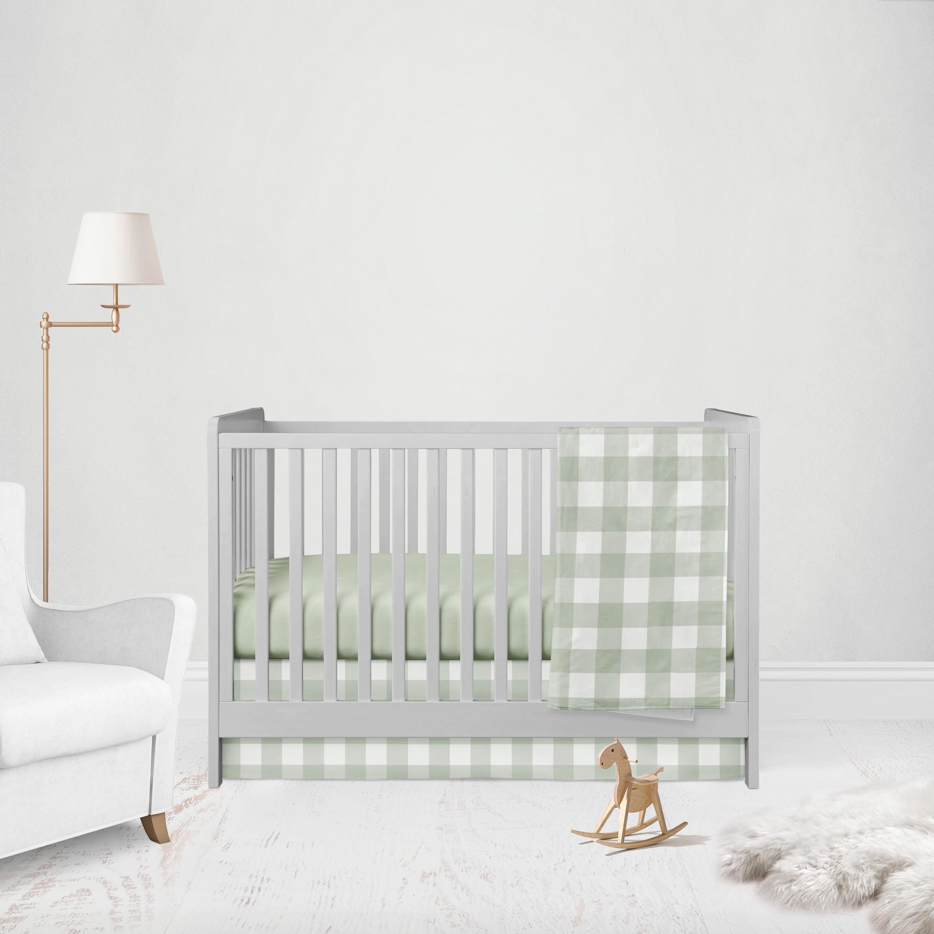 Crib Bedding Set Sage Green Gingham Baby Nursery Bedding Set Farmhouse