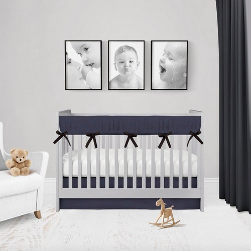 Navy Blue Crib Skirt Navy Rail Cover Boy Crib Bedding Set Etsy