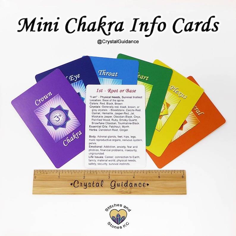 7 Chakra Information Cards | Pocket Chakra Reference Deck | Energy Healing Study Cards bild 1