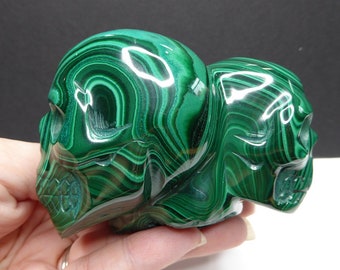 Real Malachite Double Skull Carved Crystal - One of a Kind [FREE US SHIPPING]