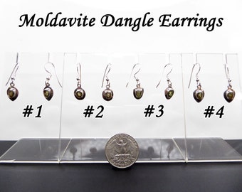 Genuine Moldavite Dangle Earrings — Sterling Silver .925 — FREE US SHIPPING
