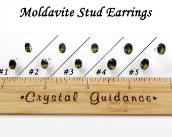 Genuine Moldavite Stud Earrings — Sterling Silver .925 — FREE US SHIPPING
