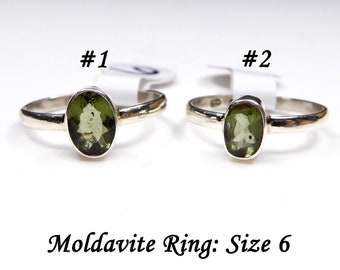Genuine Moldavite Ring Size 6 — Sterling Silver .925 — FREE US SHIPPING