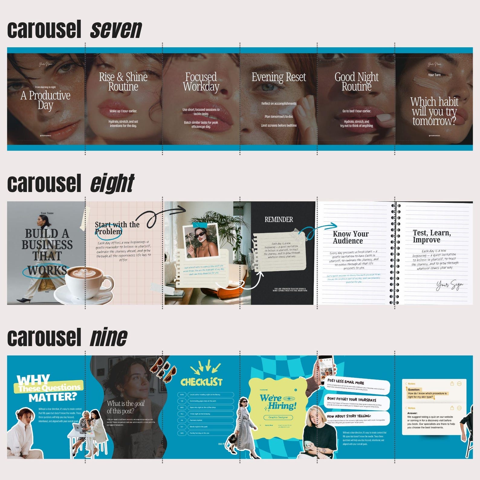 Blue Seamless Instagram Carousel Canva Templates for Social Media ...